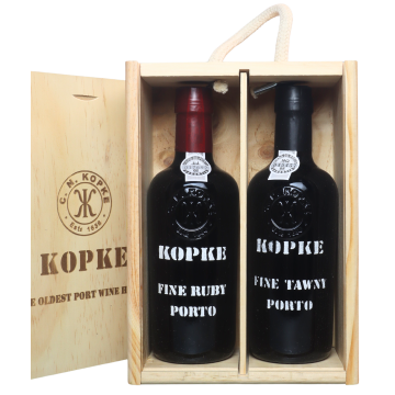 Kopke Kistje met 2 halve flesjes Ruby en Tawny Port