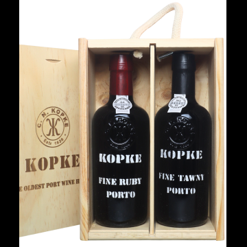 Kopke Kistje met 2 halve flesjes Ruby en Tawny Port